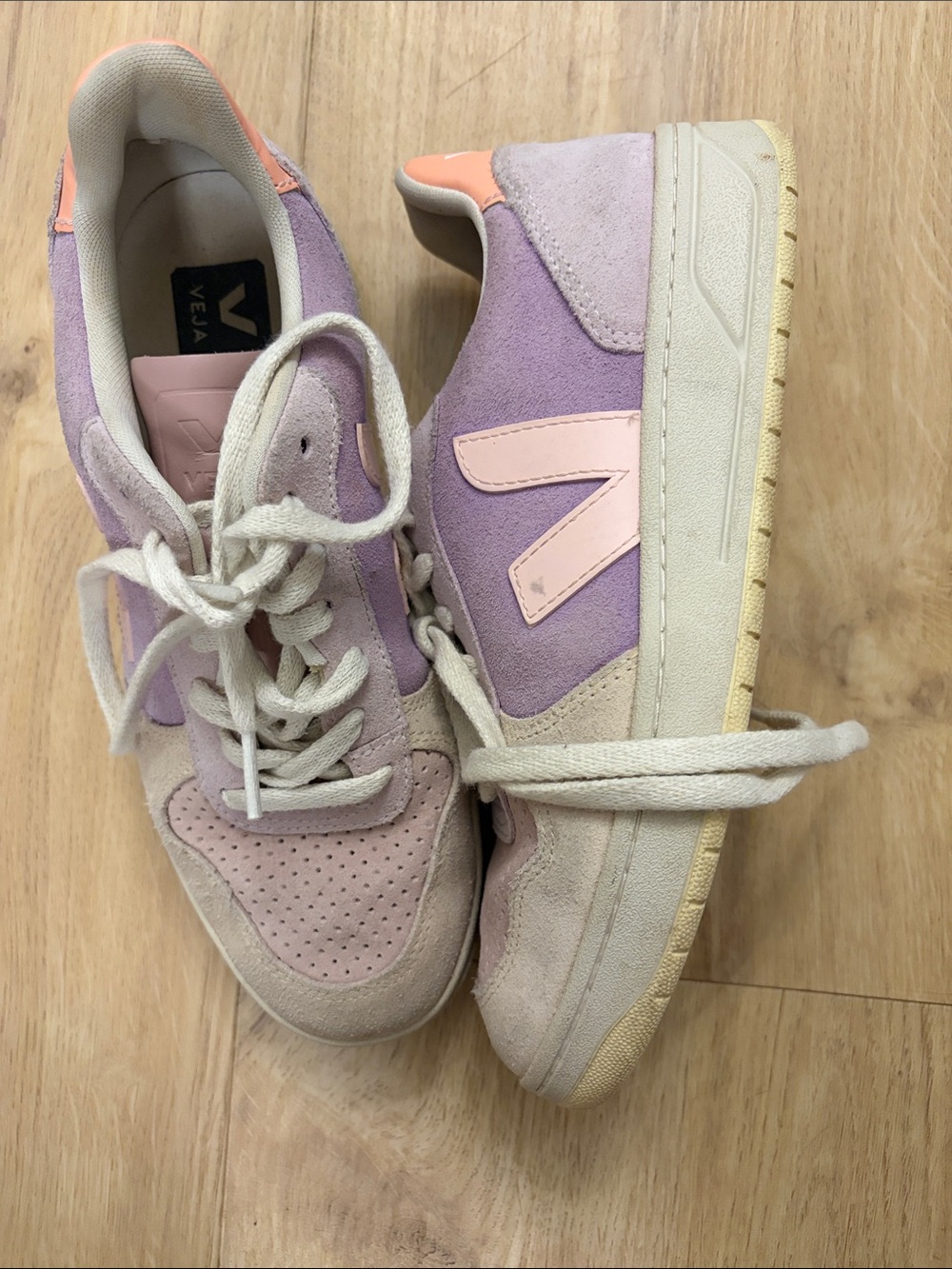 Veja V-10 Suede Sneakers in Lavender and Light Pink